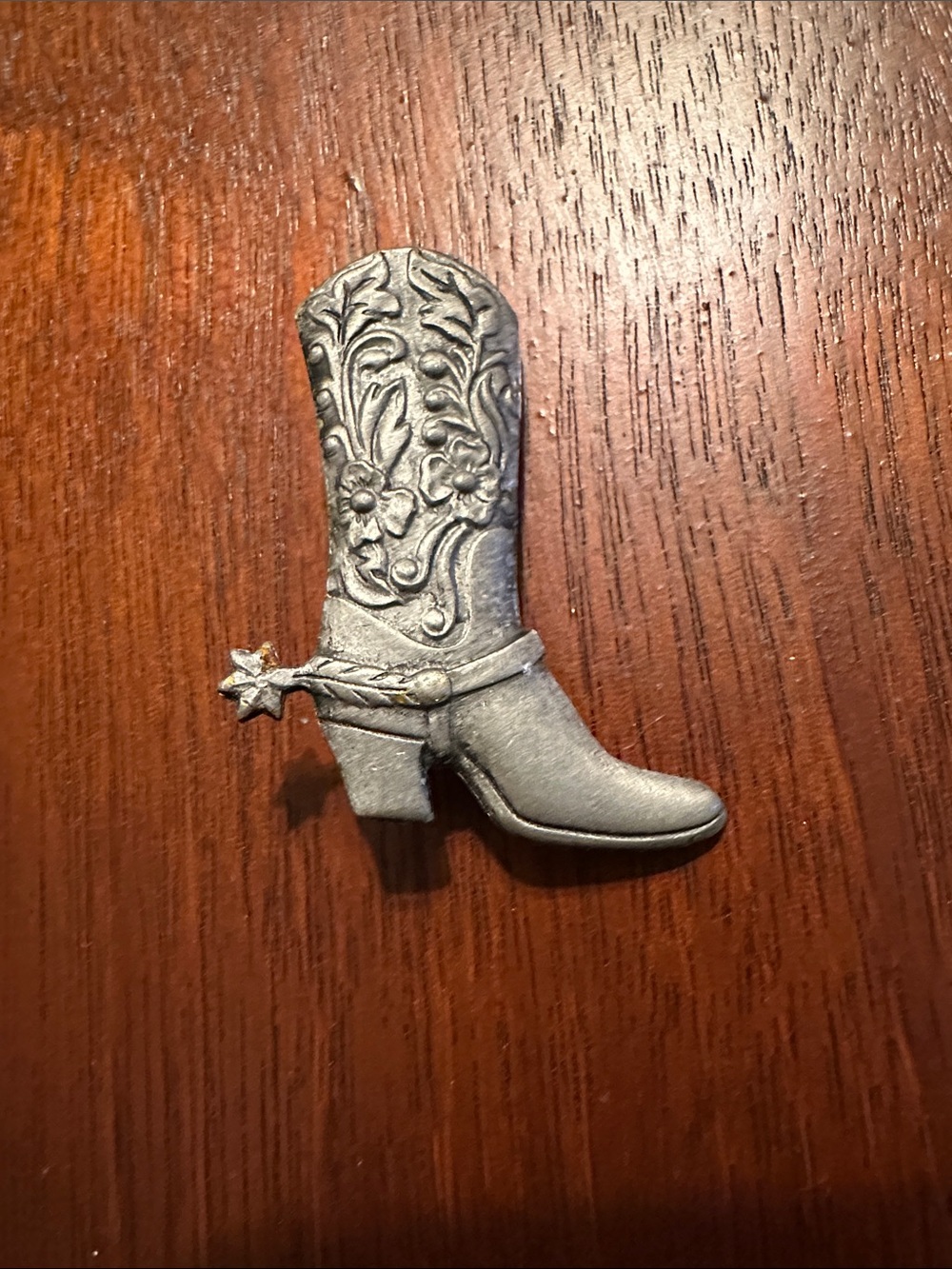 Western Floral Boot Brooch in Silver-Tone
